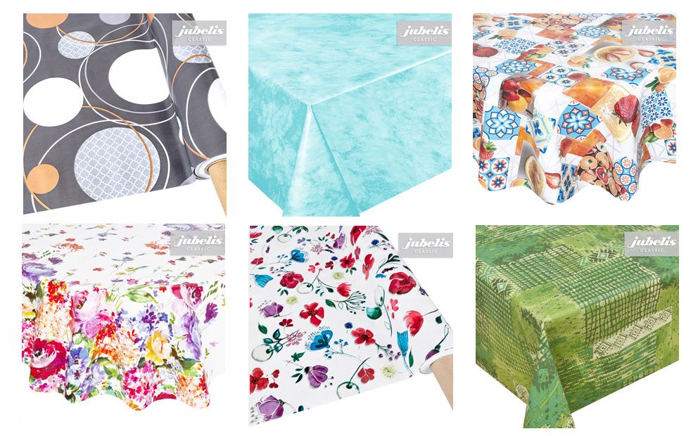 Die Wachstuch-Designs umfassen klassische Frühjahrsmotive wie Blumenmuster aber auch trendige graphische Tischdecken-Prints für den modernen Wohnstil